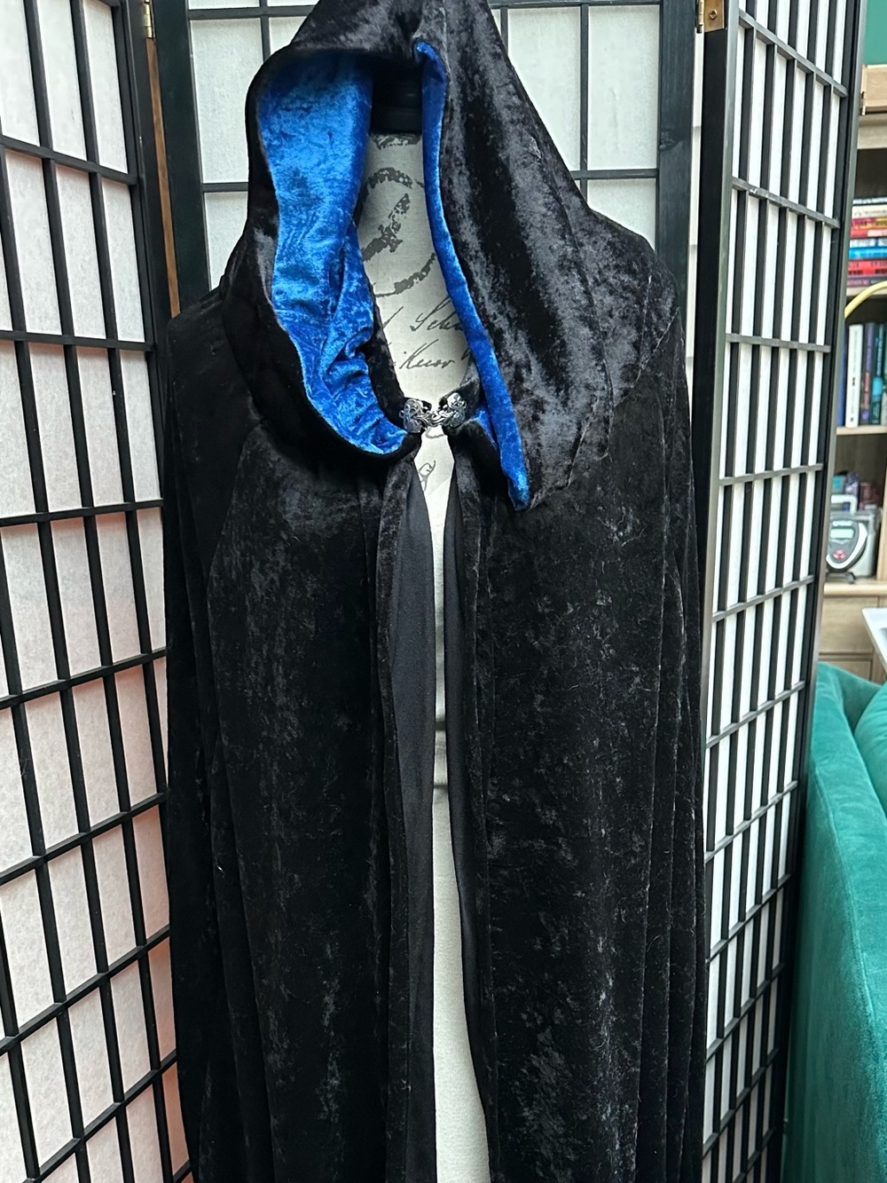 Velvet Hooded Cloak with Blue Lining